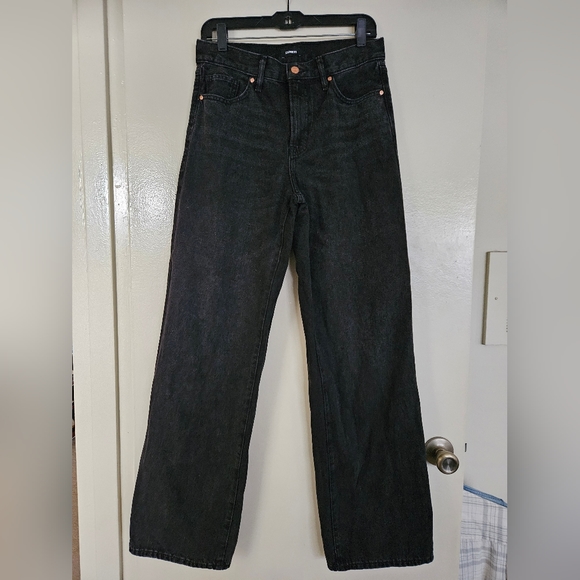 Express High Waisted Washed Black Wide Leg Jeans - Size 4 - Picture 7 of 9